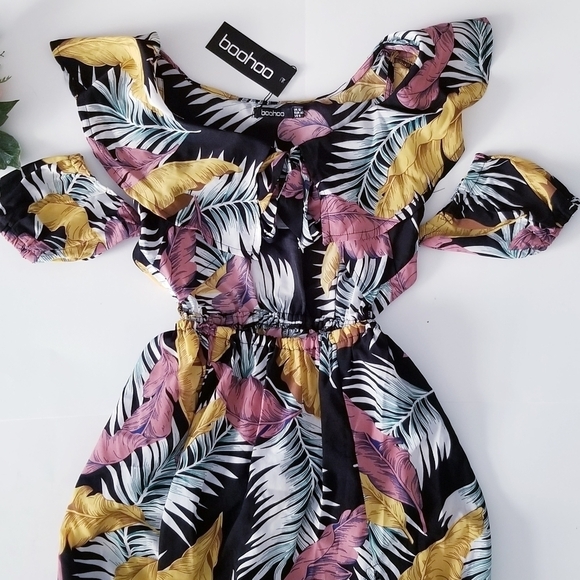 BOOHOO Knot Front Double Split Palms Maxi Dress 12 - Picture 5 of 10